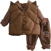 [Generic] Boys and Girls Autumn and Winter Suits Baby Baby Girls Vest Hoodie Pants Winter Plus Fleece Thickened Three Piece Set Baby Boy Easter Outfit Set (Brown, 6-12 Months)