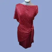 Grace Karin One Shoulder Sequin Wrap Dress Burgundy Size S