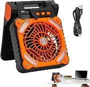 Portable Solar Fan, Solar Camping Fan - Tent Fans with Lights, 10000mAh Camping Fan with 4 Wind Speeds and 3 Brightness Levels, Pil Fan