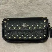 NWT Coach Hailey Flap Bag With Rivets Pebble Leather Gold/Black CAN97