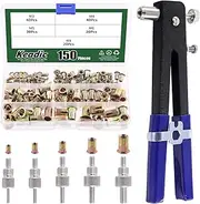 Keadic 156Pcs Heavy Duty Hand Rivet Tool Nut Setter Kit Contains Nutsert Tool with 5pc Metric Interchangeable Mandrels and 100Pcs M3/M4/M5/M6/M8 Threaded Rivnuts for automotive Furniture