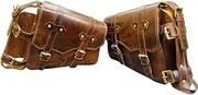american blue Set of 2 Genuine Leather Motorcycle Bags, Saddle Bag, Bicycle Bag, Vintage Fork Bags, Bike Lovers (Bottle Holder Bike Bag Set)