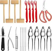 Waltool 21Pcs Seafood Tools Includes Sea Food Scissors, Crab Crackers, Oyster Knife, Lobster Crackers, Crab Hammer and Shellfish Forks, Nutcracker Set for Restaurants, Picnic and Home Use