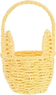 Ciieeo Rabbit Flower Basket Bunny Handled Paper Basket Rabbit Ear Paper Basket Bunny Shaped Basket Bunny Ears Shape Storage Bag Woven Basket with Ear Small Basket with Handle Iron Yellow