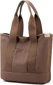 [Generic] Women's Medium Canvas Tote Bag with Compartments, Canvas Shopper Bag, Shoulder Bag for Shopping, School, Work, Office, Travel