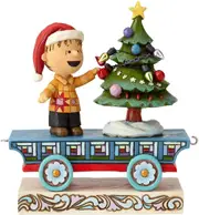 Peanuts by Jim Shore Linus Standing on his Christmas Train Car Carriage With Christmas Tree