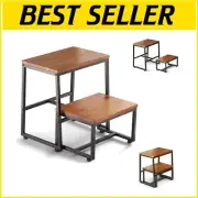Stylish Non-Slip Two-Step Acacia Wood Stool - Perfect for Bedroom and Kitchen