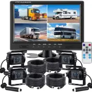 9" QUAD SPLIT SCREEN MONITOR TRUCK TRAILER BACKUP CAMERA SYSTEM REVERSING CAMERA