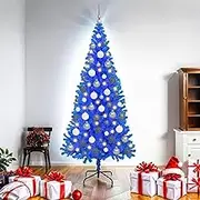vidaXL 180cm Blue Artificial Christmas Tree with Integrated LED Lights, Cone-Shaped Indoor Holiday Decor