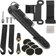 Mini Bike Pump Bicycle Pump 120 PSI High Pressure Bicycle Air Pump with Built-in Pressure Gauge Puncture Repair Kit Fits for Presta & Schrader Valve Manual Changing
