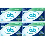 4 Pack O.B. Fluid Lock No Applicator Tampons Super 40 Count Each