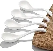DAHO GOMSU Asian Ceramic Soup Spoon, with Long Handle Easy to Hold, Non-slip Bottom, for Japanese Ramen, Chinese and Vietnamese Wonton, Noodle Soup Spoons (V88)