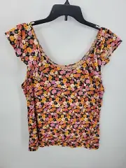 Ann Taylor Loft Top Womens XL Colorful Floral Ruffle Cap Sleeve Feminine Dainty