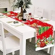 Christmas Table Runners , Santa Claus Christmas Decorations Linen Table Runner Red Merry Xmas Table Runner Party Decor Winter Holiday Kitchen Dining Table Decoration for Indoor Home Party Decor