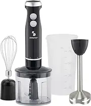BEPER P102FRU151 4-in-1 Stick Blender, Multifunctional Blender with 500ml Chopper, Whisk, 700ml Glass, 4 Stainless Steel Blades, Turbo and Pulse Mixer, Removable Accessories