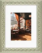 Golden State Art, 9X12 Ornate Finish Photo Frame with White Mat for 6X8 Picture & Real Glass, Color: Silver Beige
