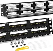 AMPCOM Premium Series CAT6 Patch Panel,15μ Gold Plated, 2U 48-Port Rackmount or Wallmount Punch Down Patch Panel, Cable Management Panel, Label Board, RJ45, 568A 568B