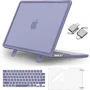 MOSISO Compatible with MacBook Air 13 inch Case 2025-2022 M4 A3240 M3 A3113 M2 A2681 Touch ID, Heavy Duty Shockproof Hard Case with Fold Kickstand&Keyboard Cover&Screen Protector&Type C, Lavender Gray