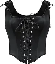 [HEYDHSDC] Women Vintage Black Lace-Up Front Corset Square Neck U-Back Bones Vest Slim Fit Casual Crop Top
