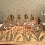 Zodax Stemless Champagne Flutes Glasses Gold Leaf Pattern (6)