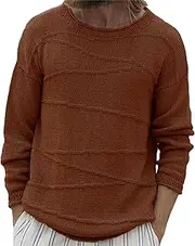 [Gsywaipei] Mens Crewneck Basic Knit Sweater Slim Fit Lightweight Knits Pullover Solid Color Long Sleeve Male Knitted Sweaters, Brown, M
