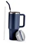 Tumbler with Straw and Handle, 40 Oz, Stainless Steel, Vacuum Storm Blue