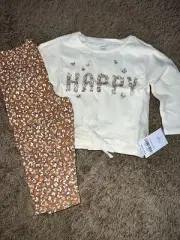 NEW NWT Carters Girls 12 Months Beautiful Floral Butterfly Pant Set