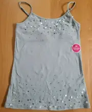 NWT Justice Girls Gray Silver Sequin Cami stretchy Tank Top with built in bra 18