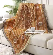 TOFUNTOY Boho Throw Blanket Bohemian Blanket for Couch, Woven Boho Blanket Decorative Throw Blanket Throw Cover for Sofa Bed Home Picnic Beach Blanket, 50“ x 60”