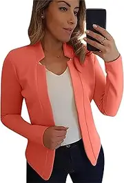 [YMING] Women's Open Front Blazer Plain Lapel Jacket Long Sleeve Business Bolero