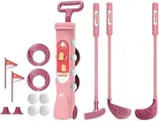 YueShengYCHUANG Children's Golf Set with Golf, Early Educational Ball Tees, Lawn, Small Golf Club Set, Toys with A Racket Holder Bag for Boys and Girls, Pink
