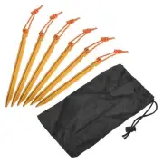 1 Set Tent Stakes Kit, 10Pcs 18cm Y-Beam Pegs with Pull Rope and a Bag, Yellow