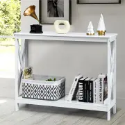 CostwayIndustrial 2-Tier Narrow Console Table with Storage Shelf for Entryway-White