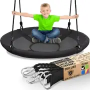 Saucer Swing with Hang Kit Outdoor Tree Swing with Swivel Spinner for Kids Black
