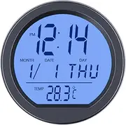 Car Dashboard Clock with Automatic Backlight at Night, Fahrenheit Temperature, 12/24 Hour Format Time, Calendar for Car Truck Office Home and Outdoor Camping (Includes Battery)