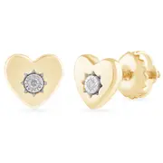 Diamond Set Heart Stud Earrings in 9kt Yellow Gold