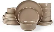 [Richmount] Milkyway Crockery Set, 18-Piece Plate Set, Stoneware Crockery Set for 6 with Dinner Plates, Dessert Plates, Cereal Bowls, Microwave and Dishwasher Safe, Cinnamon Brown