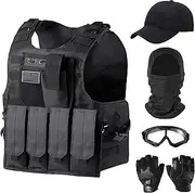 Ouraqto Tactical Vest Set for Men Airsoft Paintball Vest Airsoft Gear and Equipment with Hat,Glove,Visor,Goggles