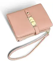 [TOPKULL] Wallets for Women Small Rfid Bifold Ladies Wallets Wristlet Change Purse for Card Coin with Wrist Strap (Pink)