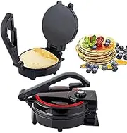 1200W Electric Roti Maker Tortilla Press, 8 inch Non-Stick Chapati Maker Tortilla Maker, Double-Sided Heating Roti Press Crepe Machine with Anti-scalding Handle and Indicator Lights, Suitable for