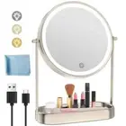10X Lighted Makeup Mirror with Storage, Rechargeable Magnifying Mirror with