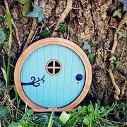 Fairytales Door Decoration,Fairy Garden Door for Tree,Mini Fairy Garden Sculpture Lawn Ornament Decor,Fairy Doors for Trees Outdoor & Tree Trunk,Fairytale Tiny House Doors Mini Gift (Blue)