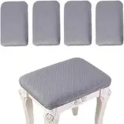 Debruyne 4 Pack Stretch Rectangle Bar Stool Covers Elastic Vanity Stool Cover Jacquard Chair Seat Slipcovers Counter Stool Covers Saddle Seat Cover for Wooden Metal Bench Washable (Gray)