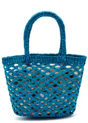 Sensi Studio Mini Raffia top Handle bag - Light Blue ONE SIZE