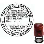 JP STAMP JUSTICE OF THE PEACE NSW Custom Self Inking Rubber Stamp ROUND 40mm