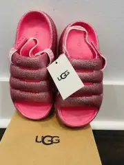 UGG K Sport Yeah Sandals/slide Glitter Pink, Girls Removable Strap Size 11