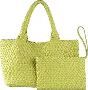 [SporGenius] Woven Tote Bag for Women, Vegan Leather Handwoven Bags with Small Handmade Purse, Large Travel Braided Top Handle Handbags