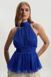 Tulle Layered Halter Neck Blouse