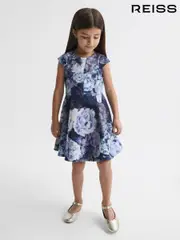 Reiss Blue Keri 4-9 yrs Floral Printed Scuba Dress (D51059) | $110