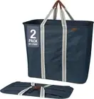 Collapsible Laundry Basket Hamper - Navy Noir Cream 2-Pack 64L - Space Saving St